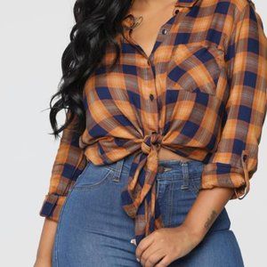 Fashion Nova - Love Buzz Plaid Top - Cognac